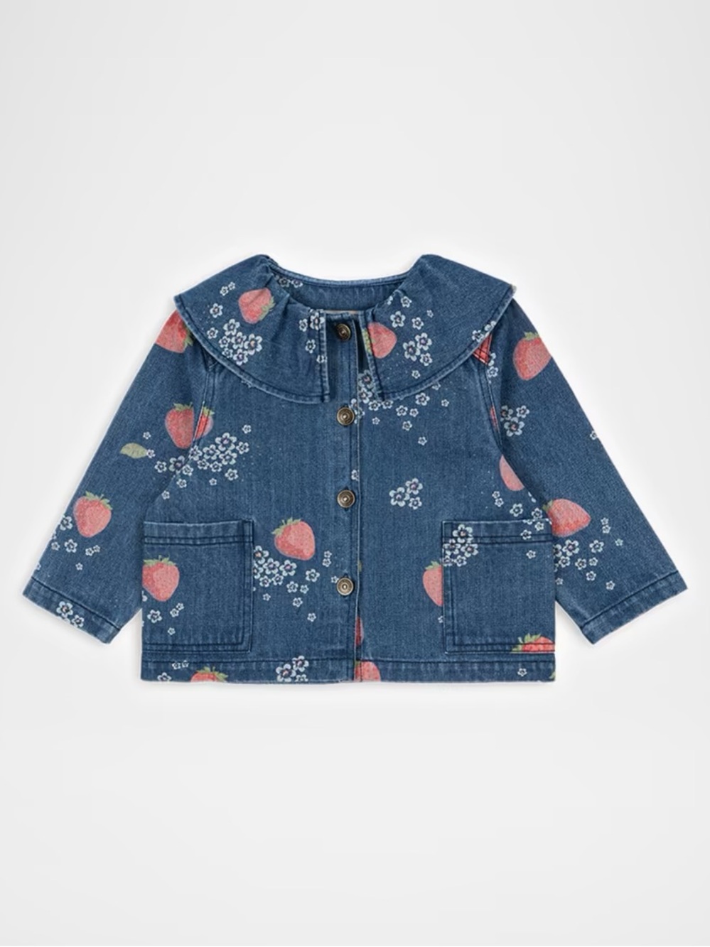 NWT Konges Slojd Girl's Magot Round-Collar Floral Denim Jacket